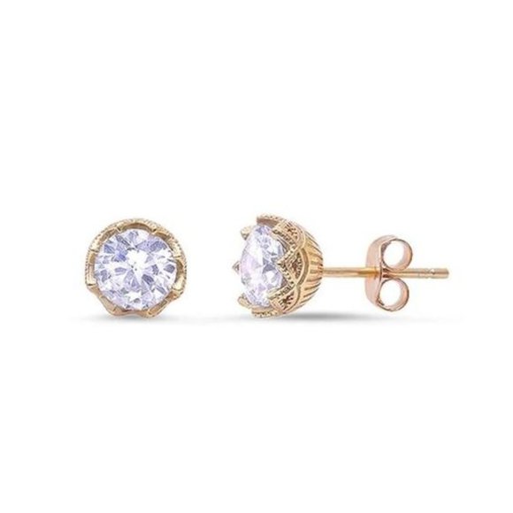 Jewelry - Gold Plated Silver Large CZ Stud Earrings